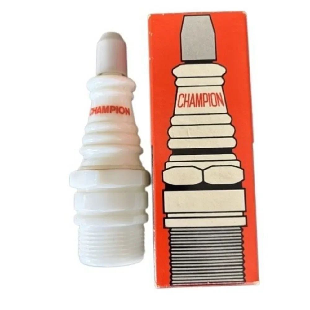 Avon Champion Spark Plug Spicy After Shave White Glass EMPTY